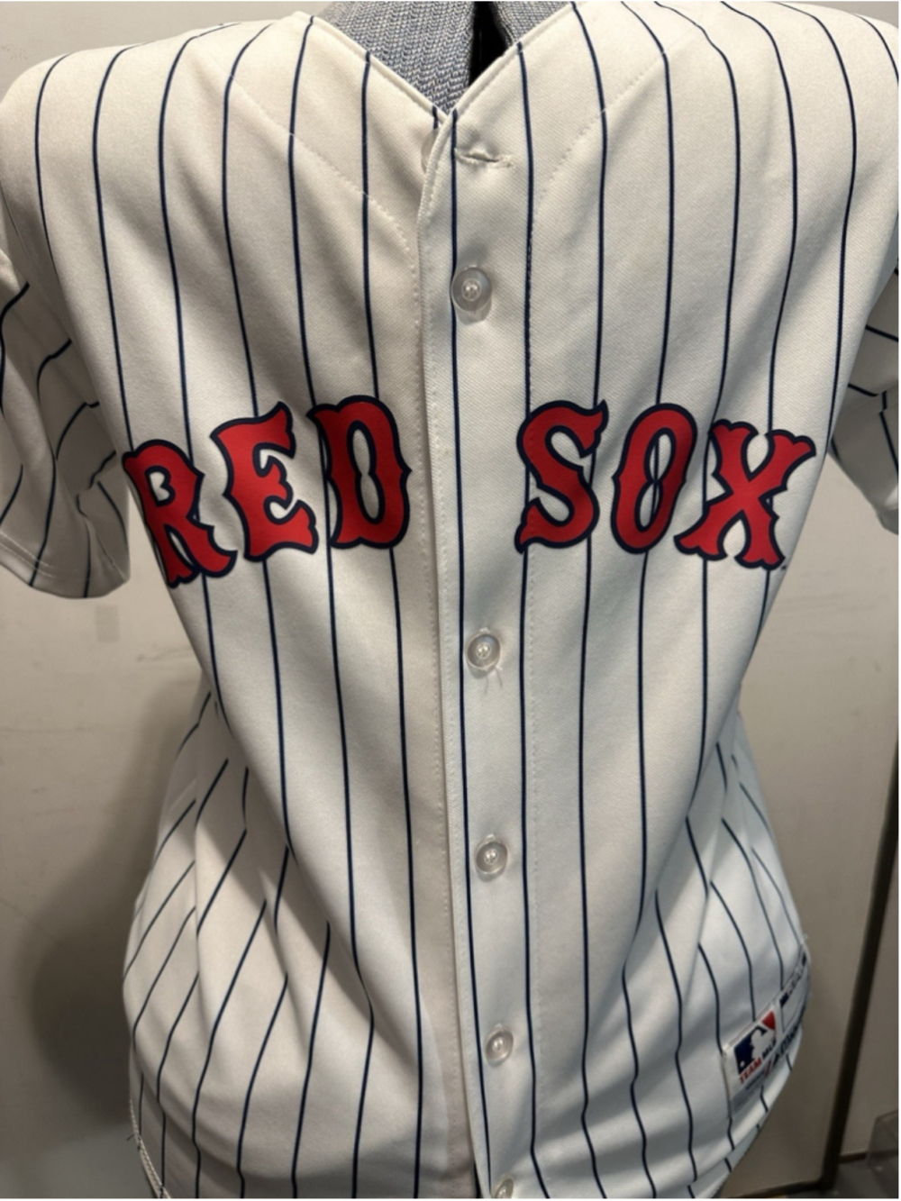 Boston Red Sox Majestic MLB Pinstripe Baseball Jersey White/Red Men's Size L